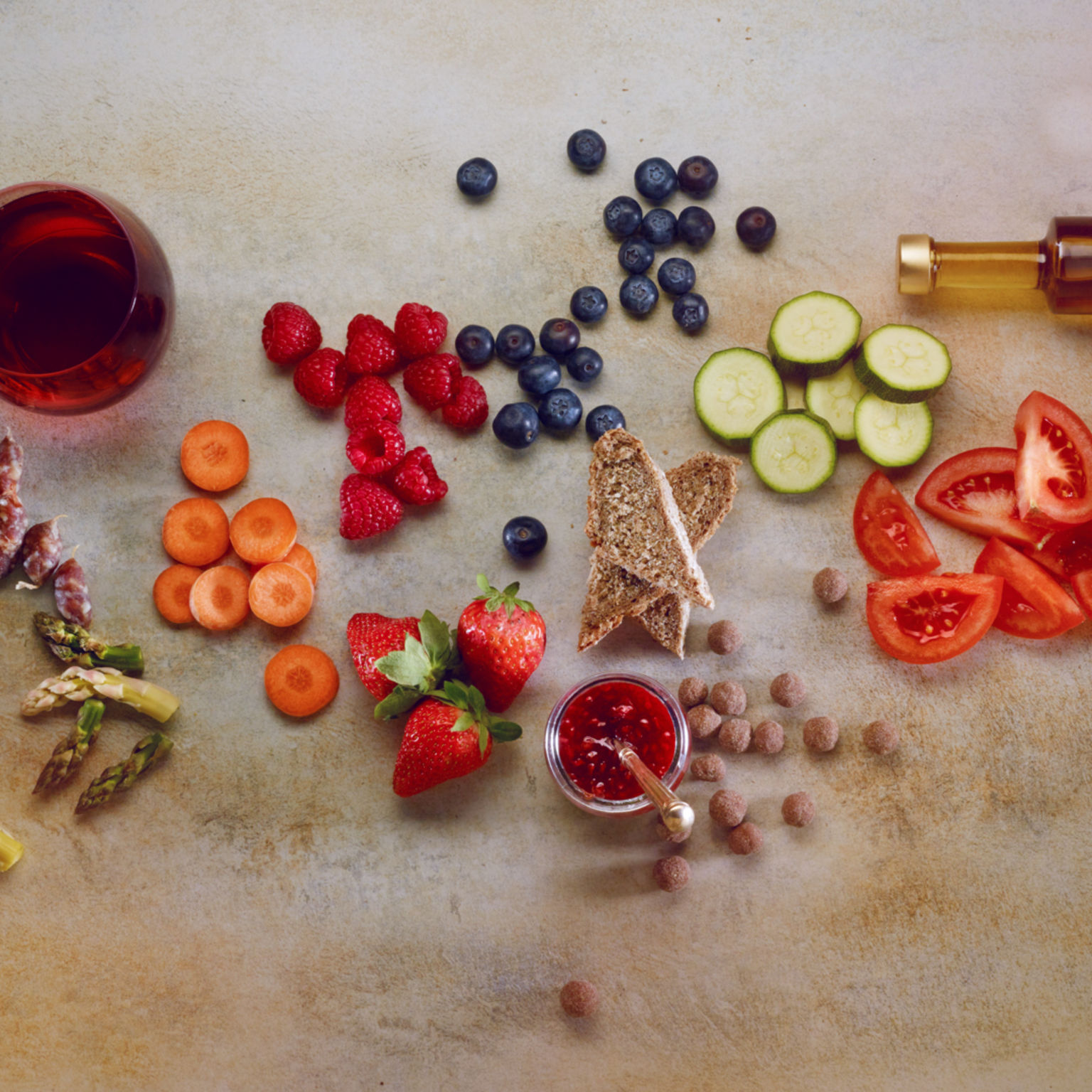 Assortment of Valais brand products, local produce, Valais fruit and vegetables, Valais, Switzerland
