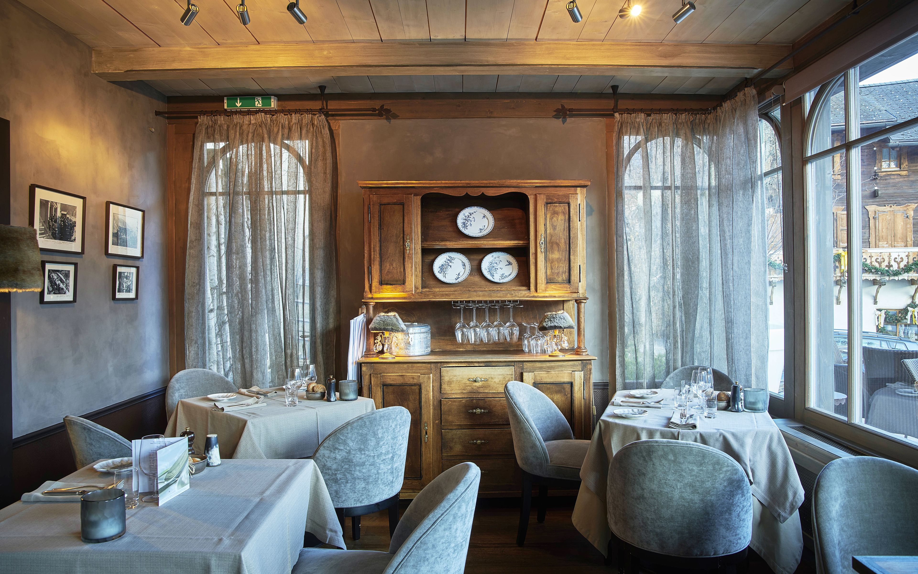 Dining room, Hotel Bella Tola. Valais, Switzerland
