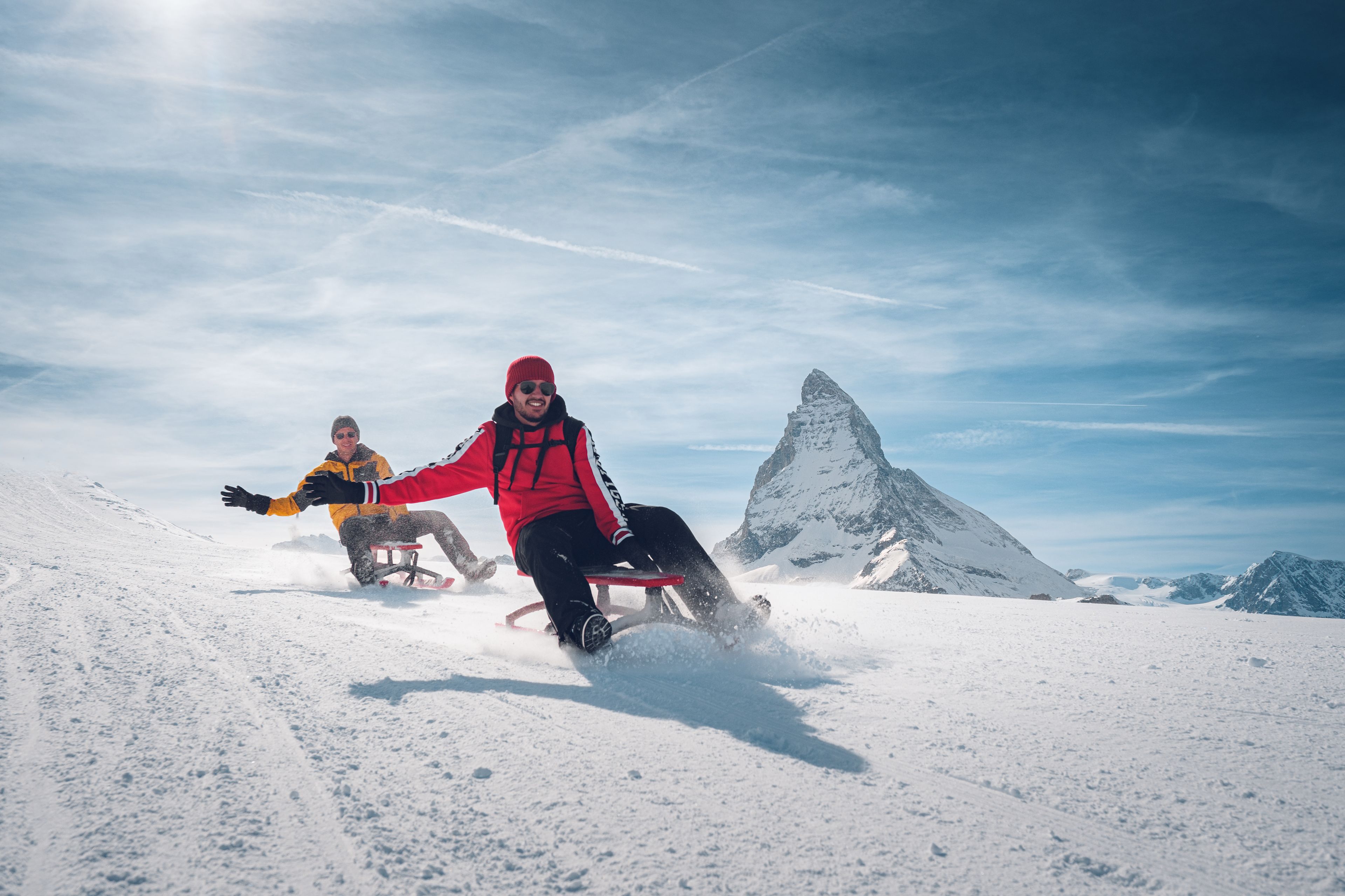 Tobogganers have a blast on Switzerland's highest toboggan run, at the Gornergrat in Zermatt.