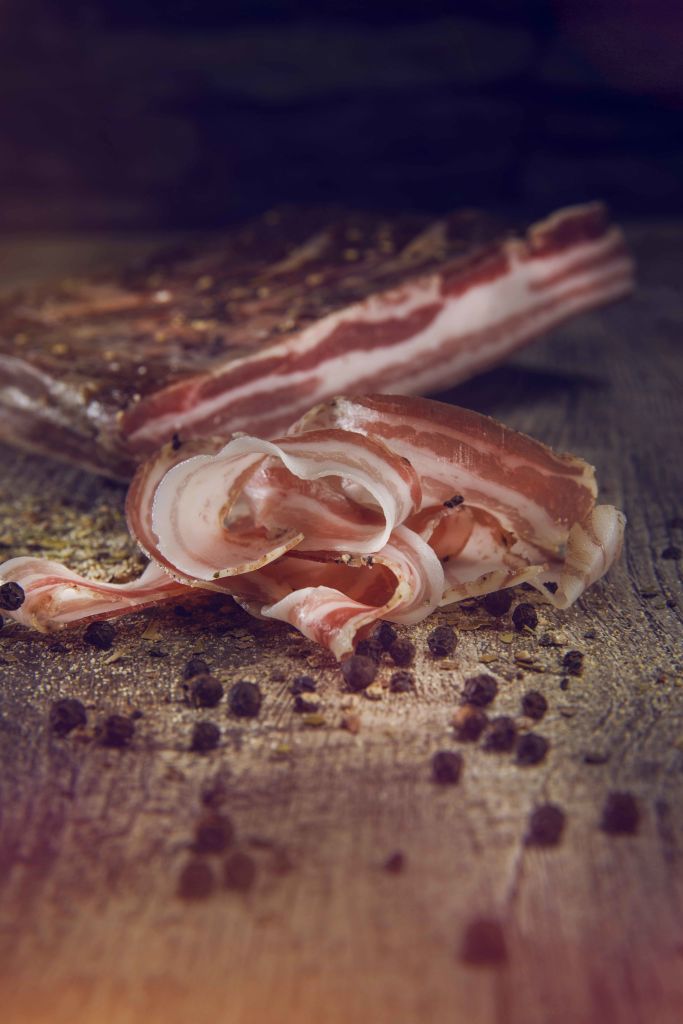 Valais dry bacon cut into thin strips, Valais Wallis, Schweiz Suisse