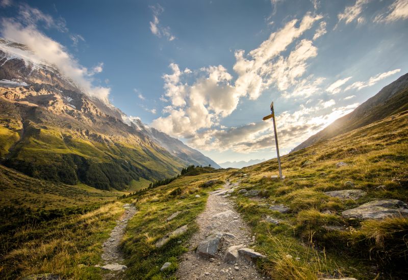 Hiking path in the Lötschental in summer, Valais