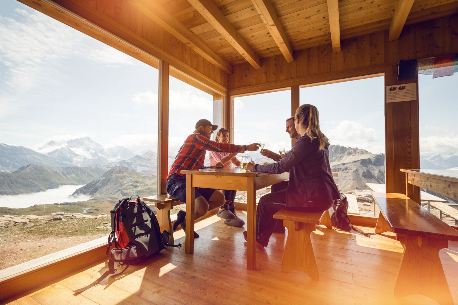 Wanderung, cabane becs de bosson, Buvette. Wallis, Schweiz
