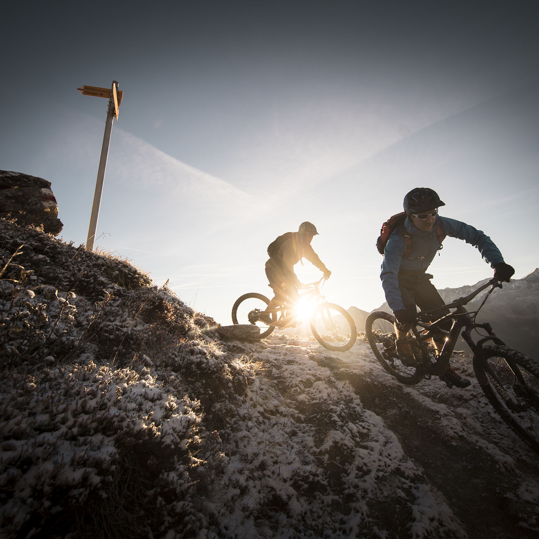 Mountainbikers in the Goms valley, Valais