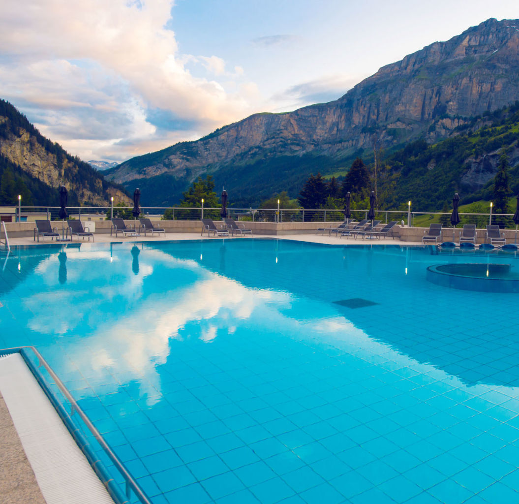 Thermal baths in Leukerbad in summer, Valais