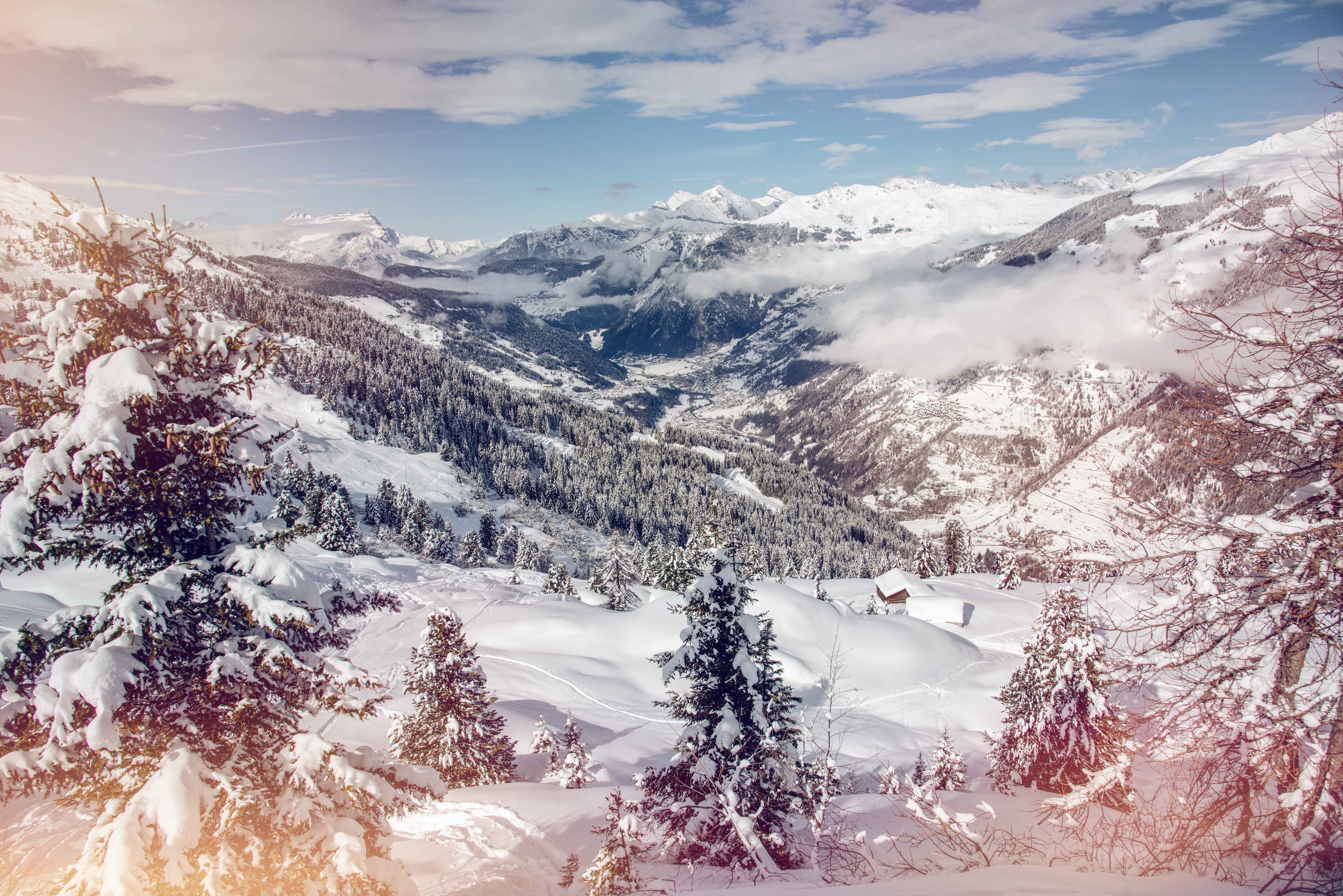 Paysage hivernal à la cabane de Brunet, Val de Bagnes, hiver en Valais, Suisse