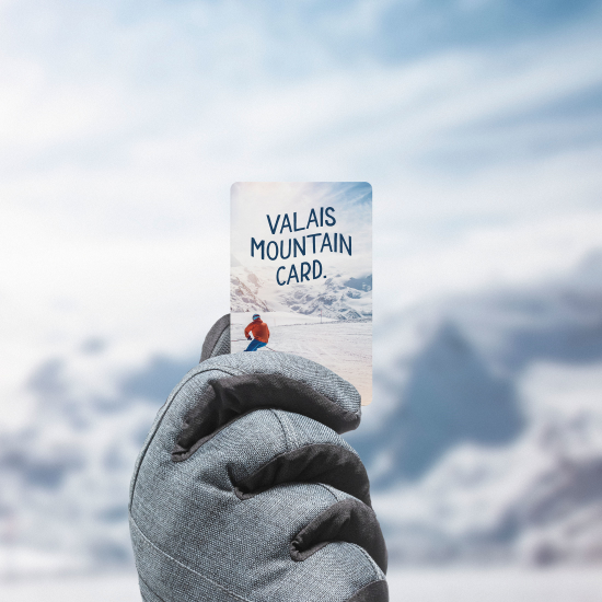 Hand mit Handschuh, die einen Skipass hält, Wallis, Schweiz