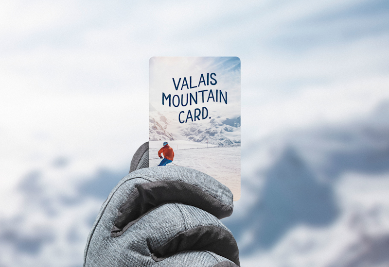 Hand with glove holding a ski pass, Valais, Switzerland