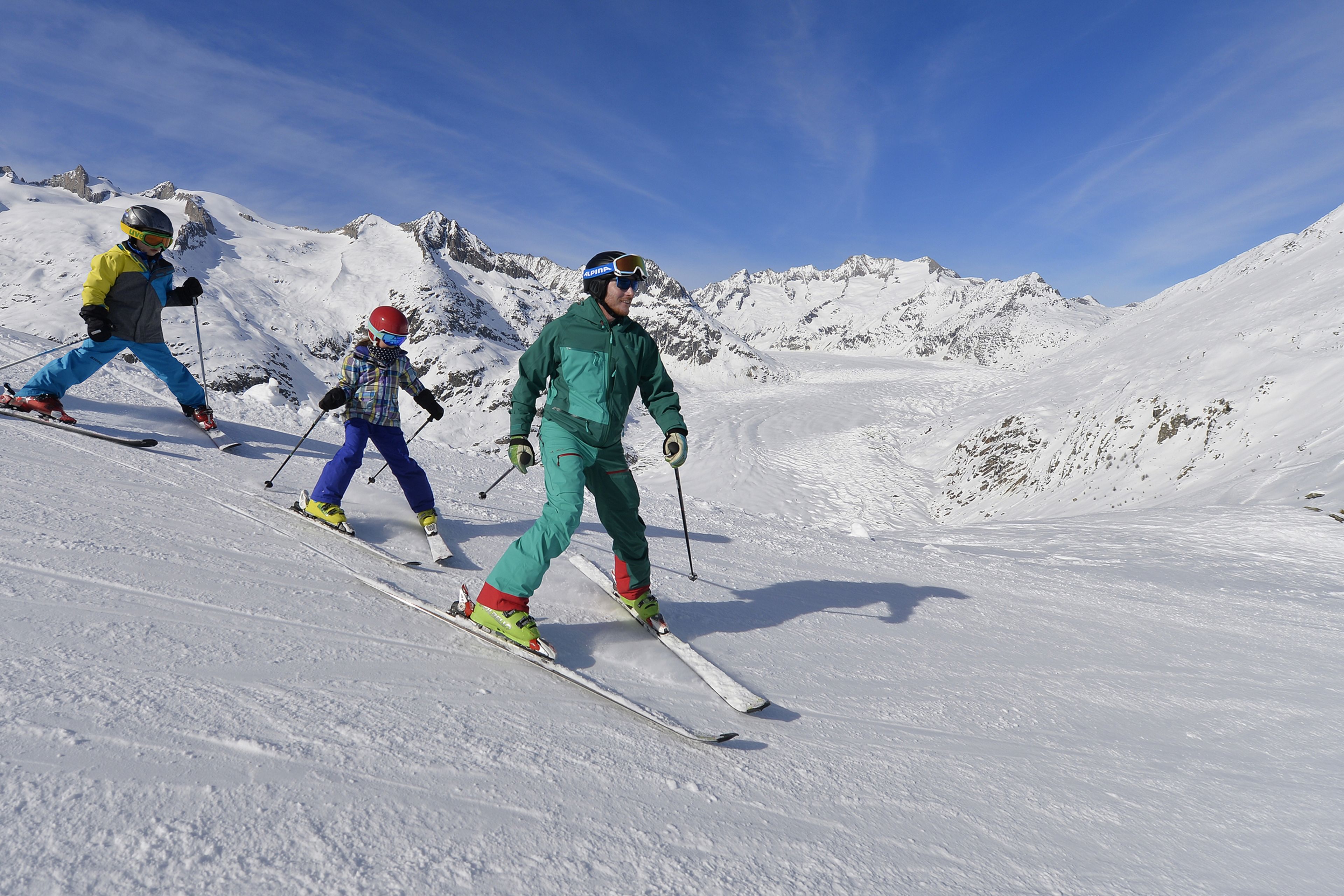 Skier, famille, Aletsch