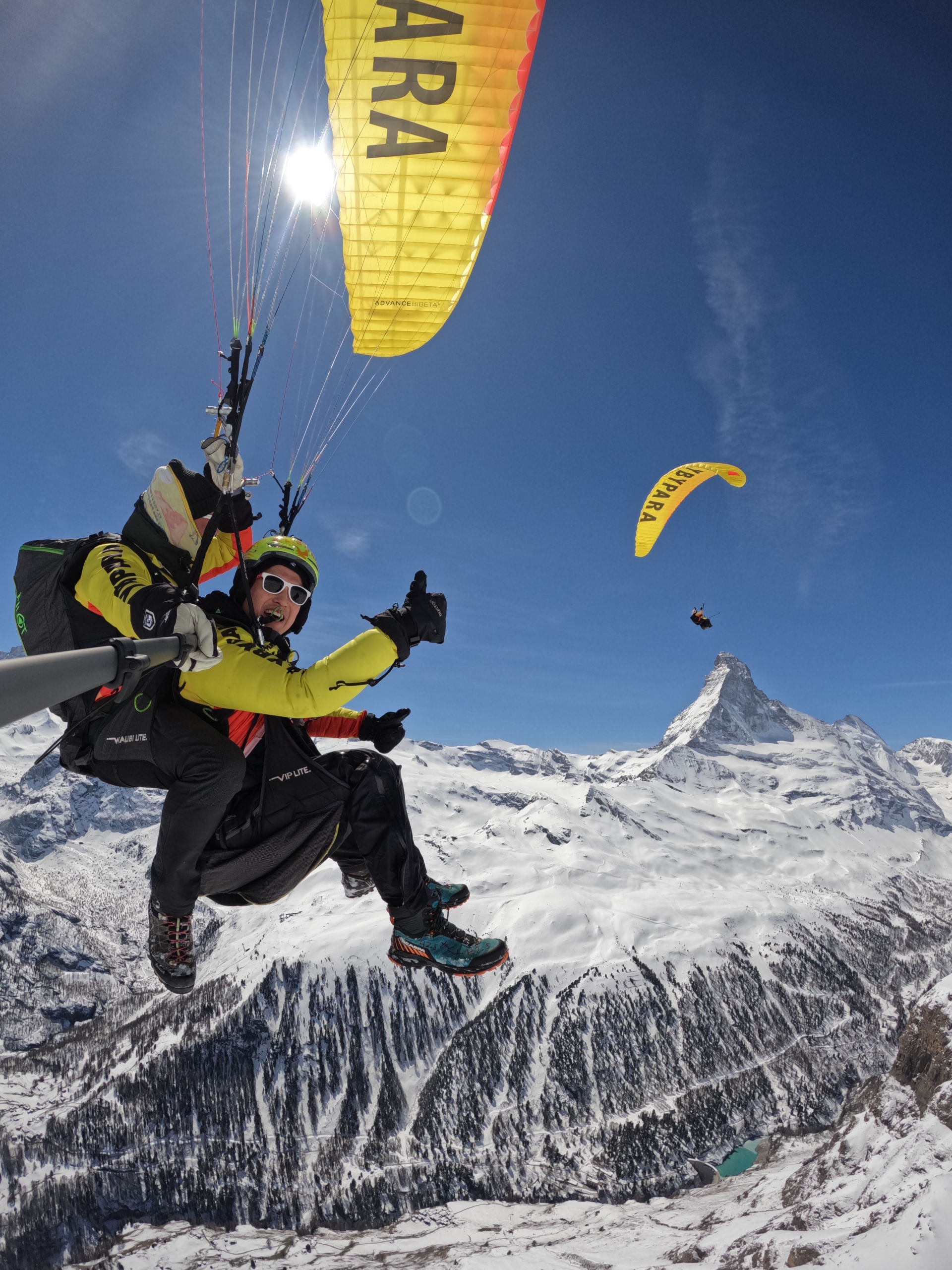 Paragliding near the Matterhorn in Zermatt, Valais, Switzerland