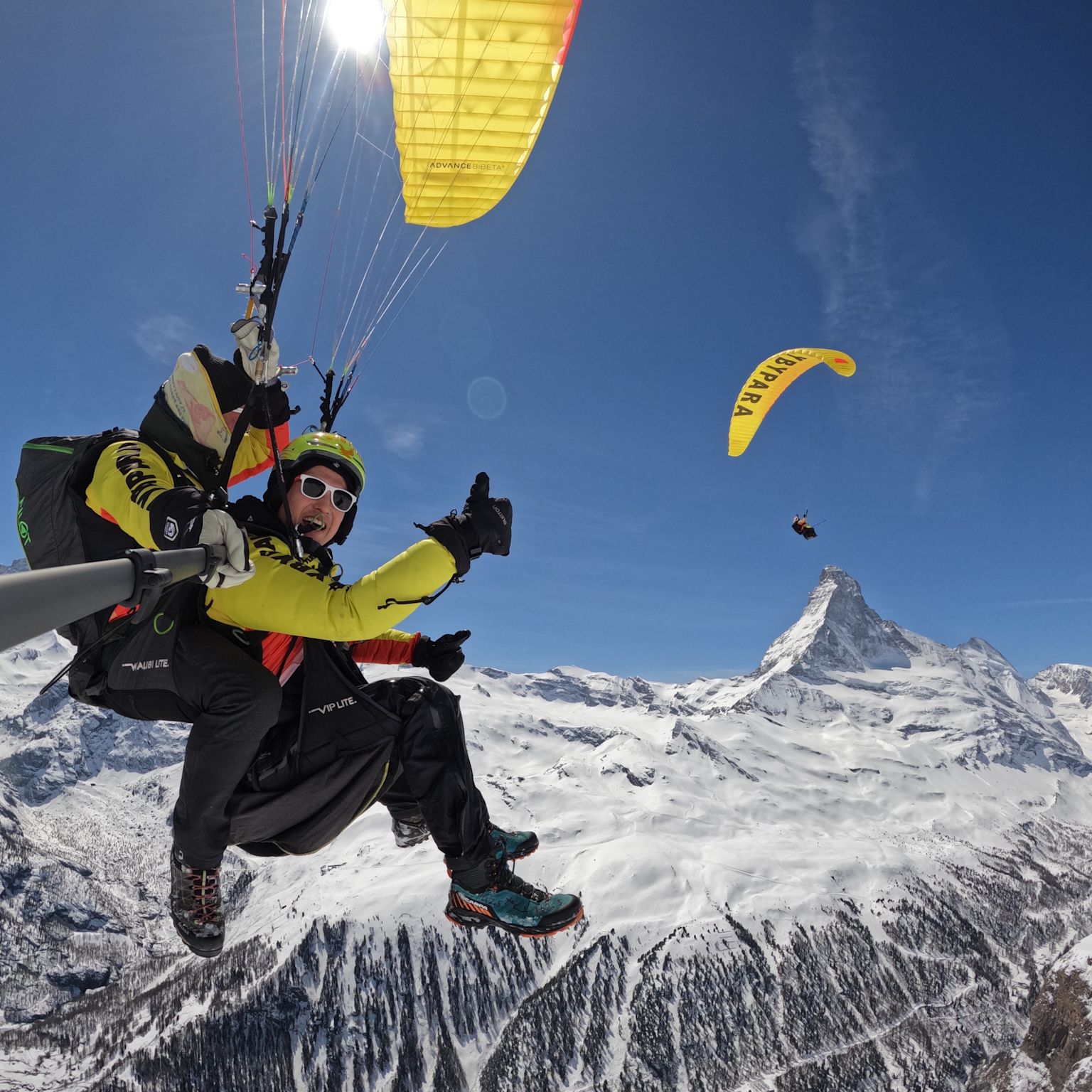 Paragliding near the Matterhorn in Zermatt, Valais, Switzerland