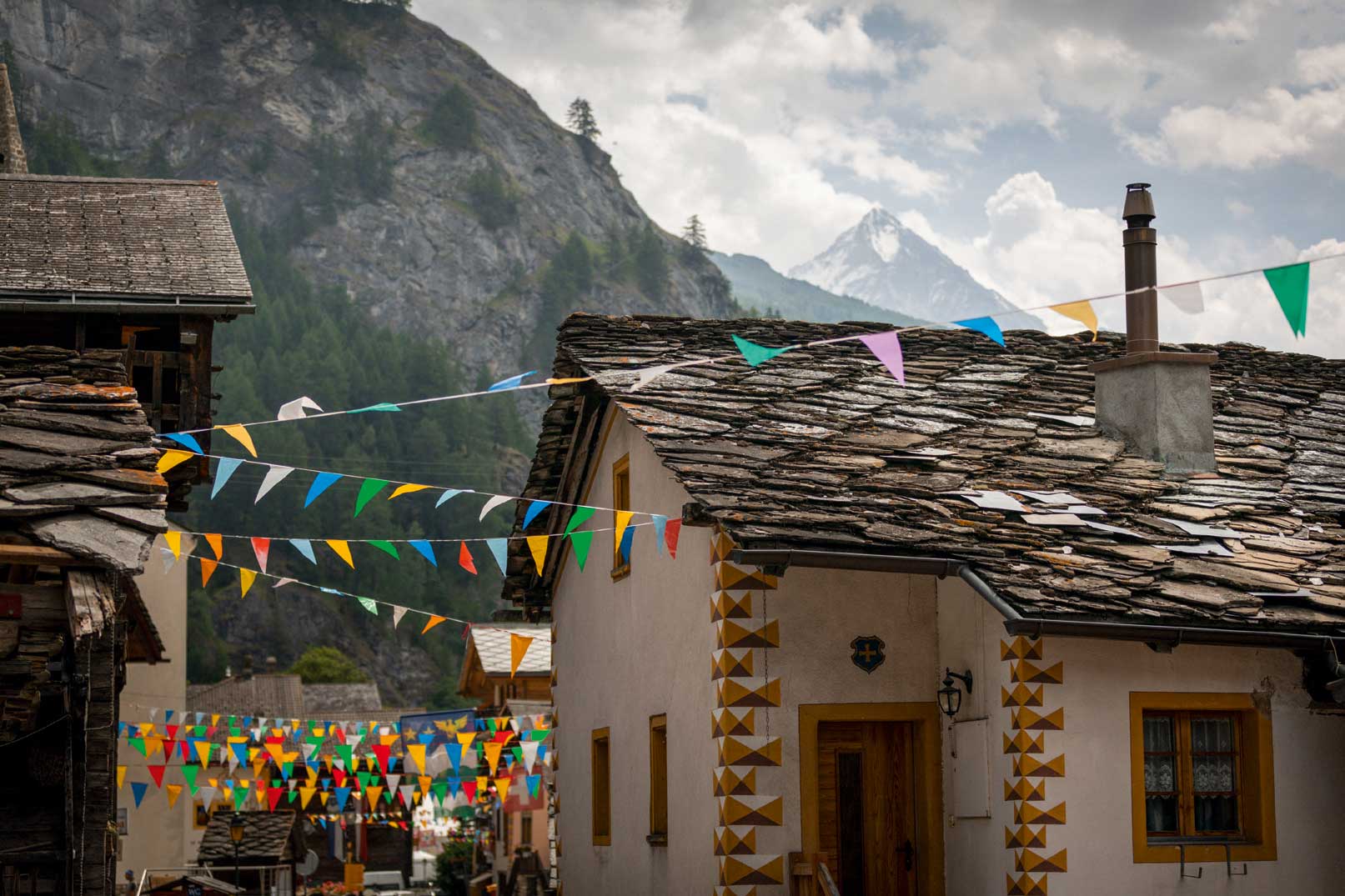 Village of Evolène with Dent Blanche in the background, Valais, Switzerland
