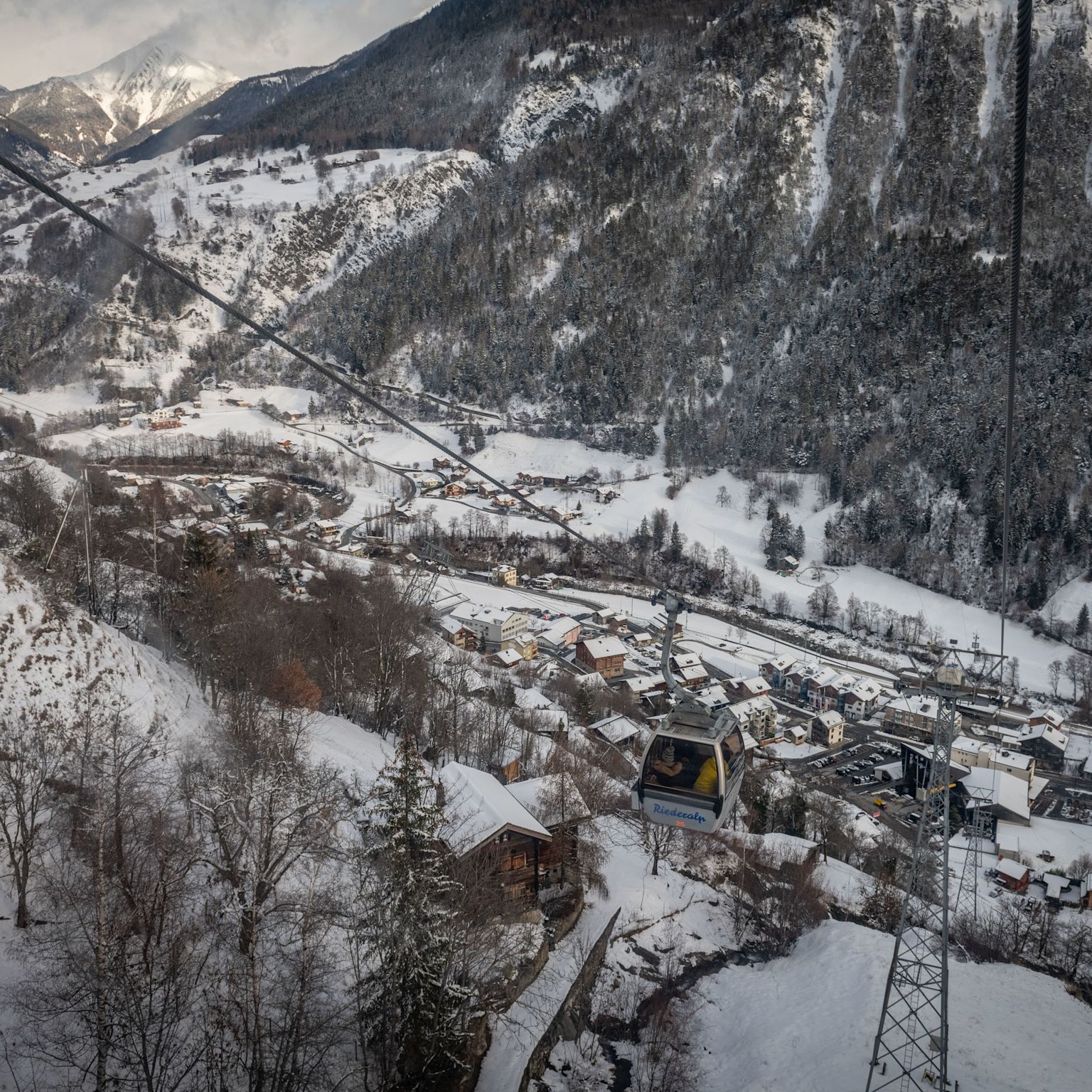 Village of Mörel in the Aletsch Arena, winter in Valais, Switzerland