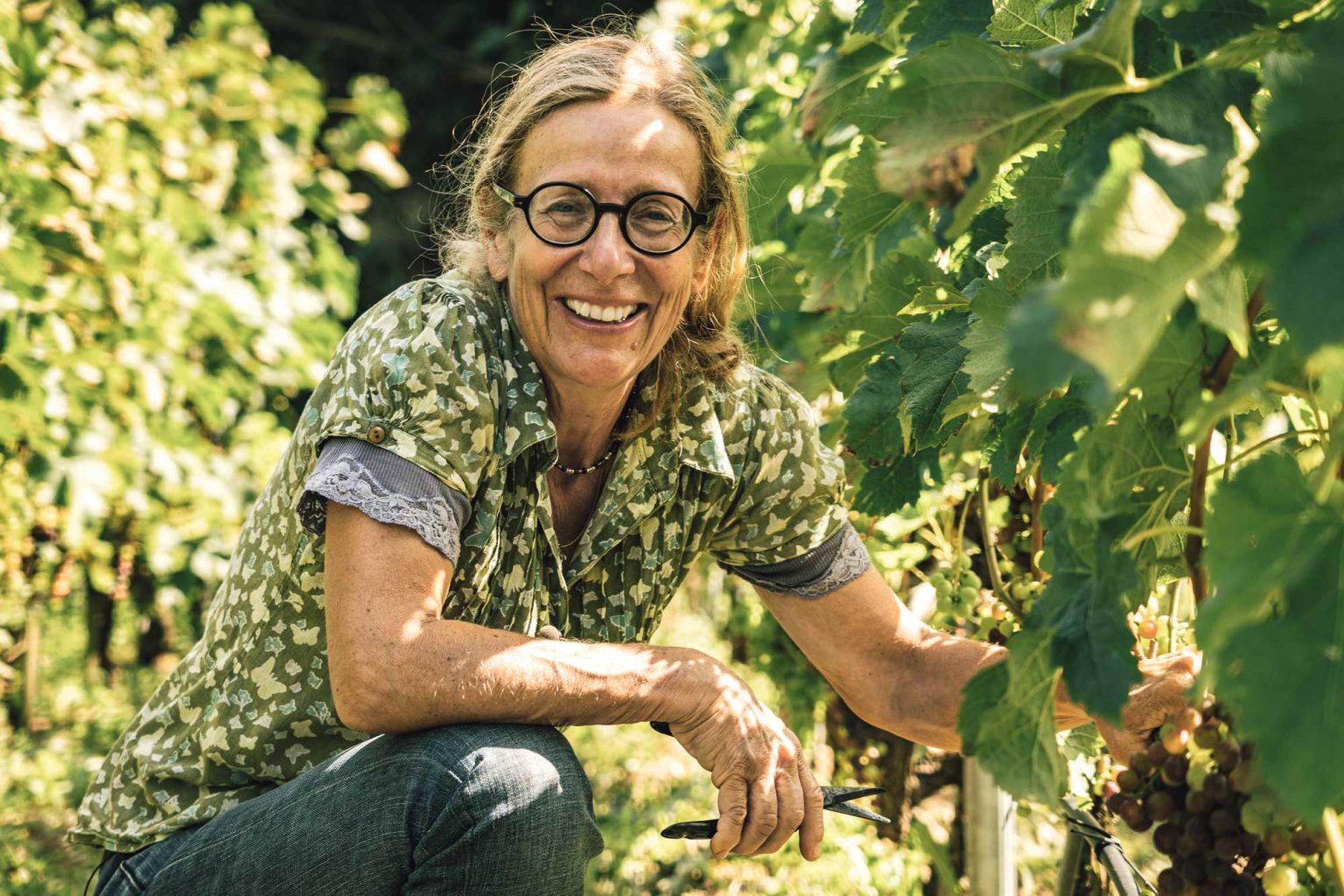 The winegrower Marie Thérèse Chappaz in her vineyard in Fully, Valais, Switzerland