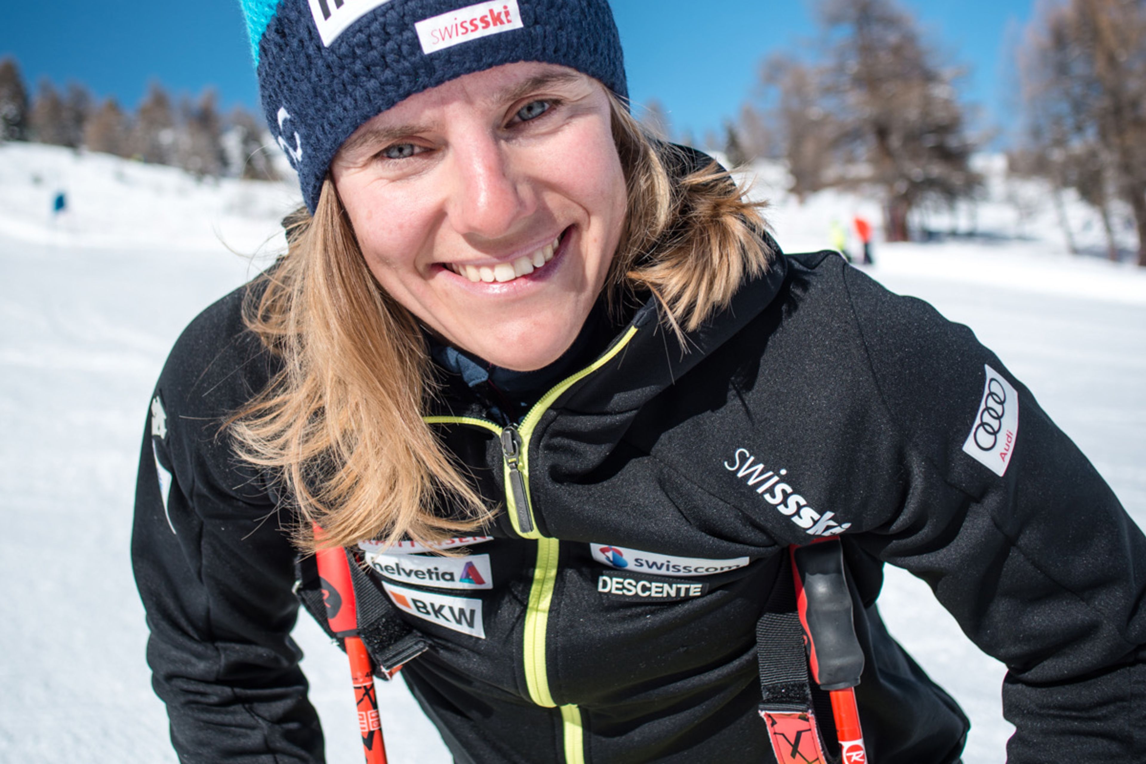 Amélie Reymond. Skifahren im Wallis. Schweiz