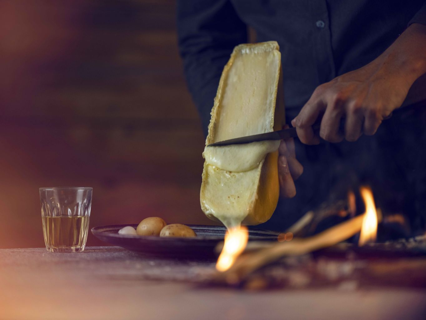 raclette from the valais - wood fire, cheese, Valais, Switzerland