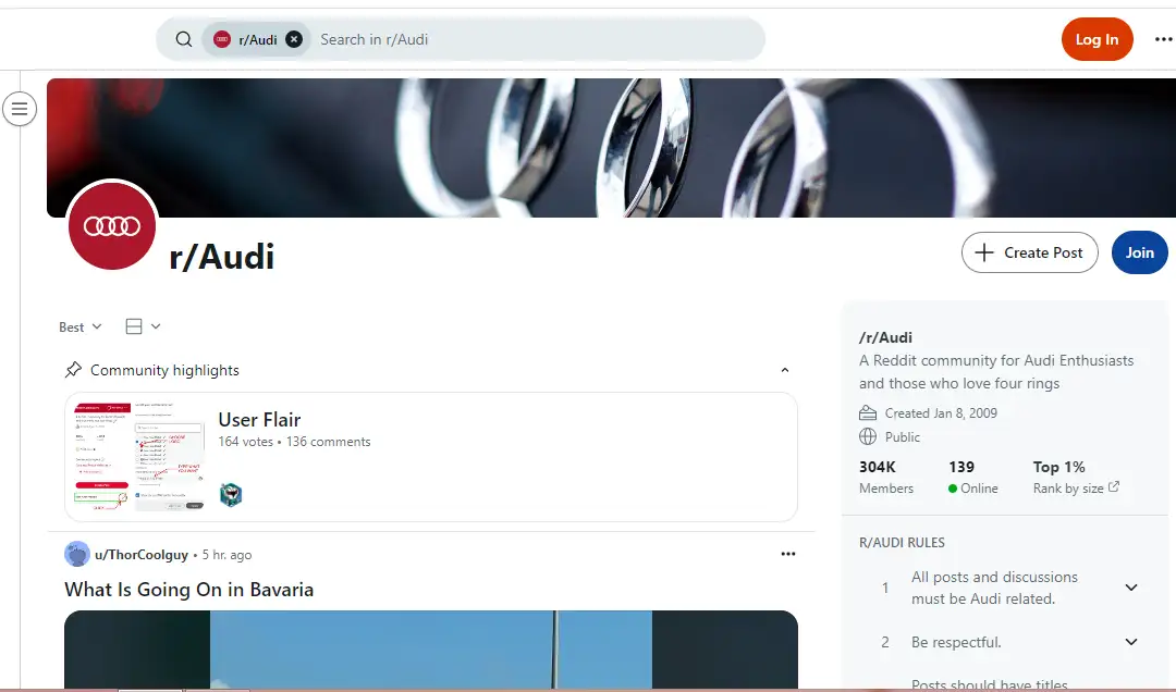 Title: Inserting image... - Description: Screenshot of Audi Reddit thread