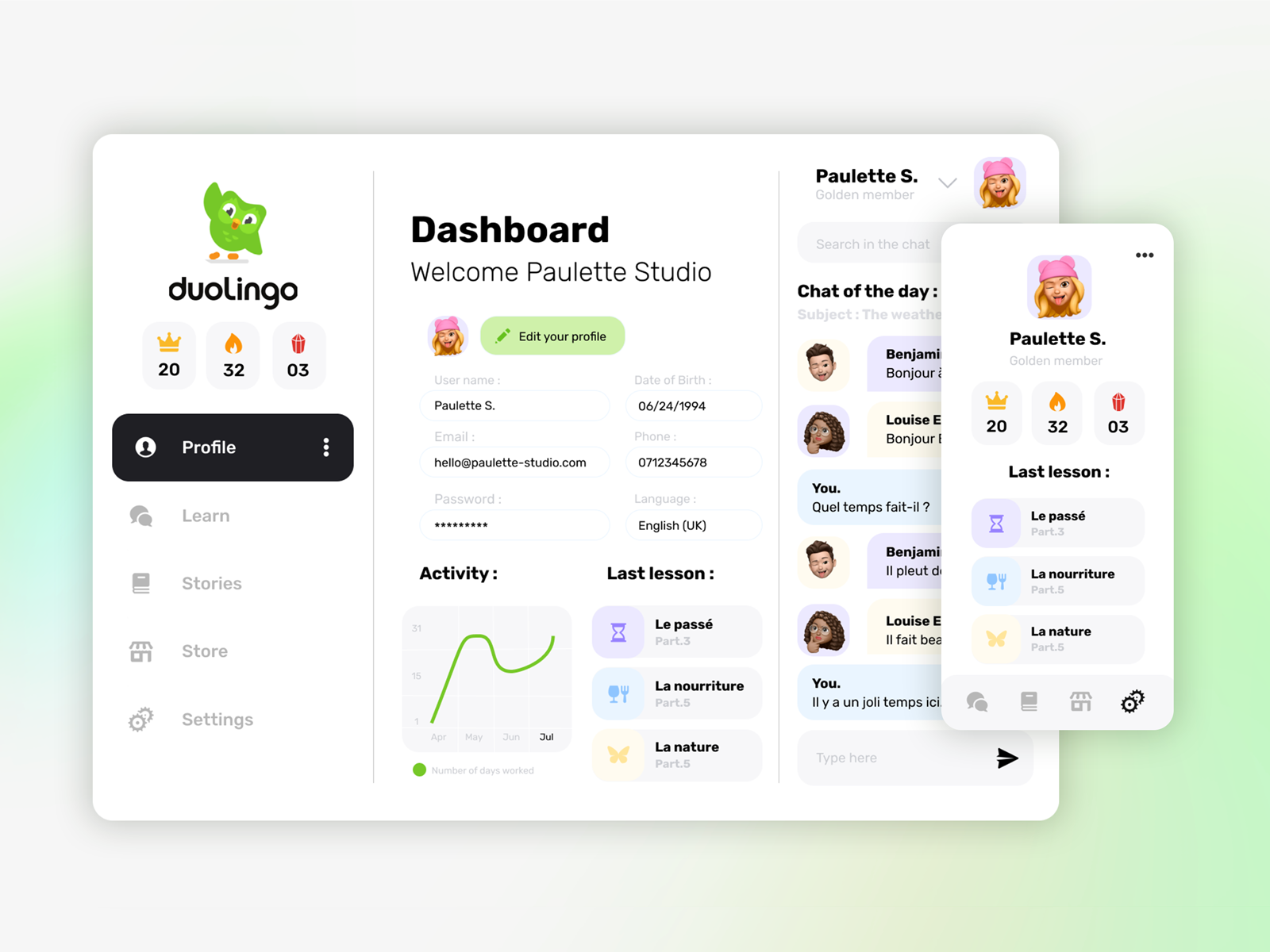 Duolingo dashboard