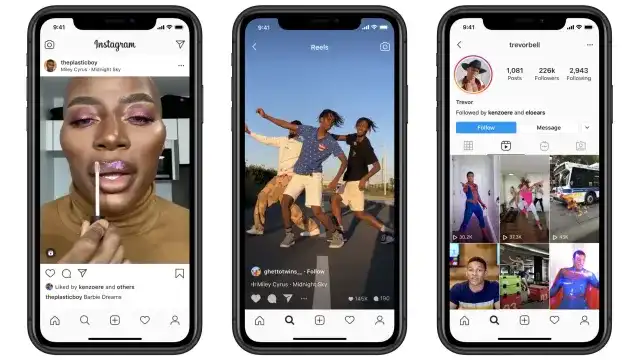 Various Instagram Reels being displayed on phones.