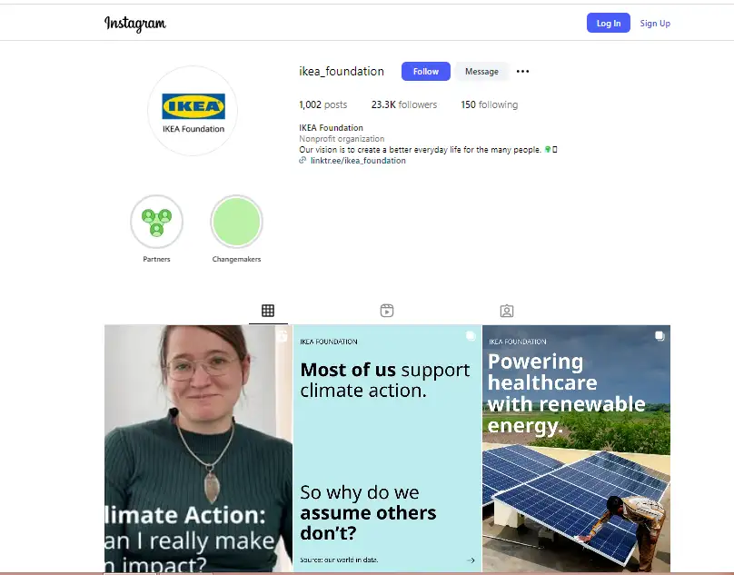 IKEA's Instagram handle showcasing their latest posts made to promote sustainability
