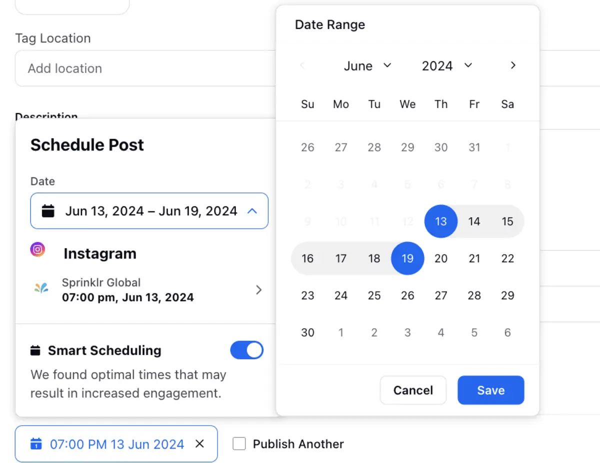 Sprinklr-s Smart Scheduler sets a default of 7 days