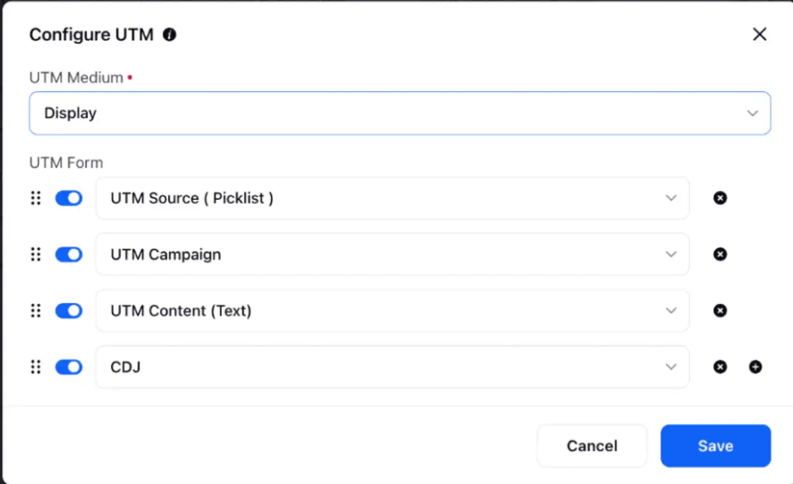 Sprinklr's UTM configuration capability.