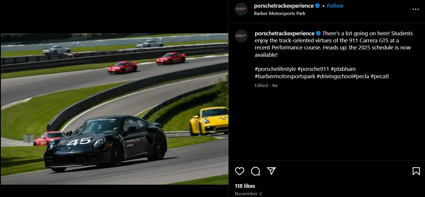 Porsche Track Experience’s post on students mastering the track with the 911 Carrera GTS  