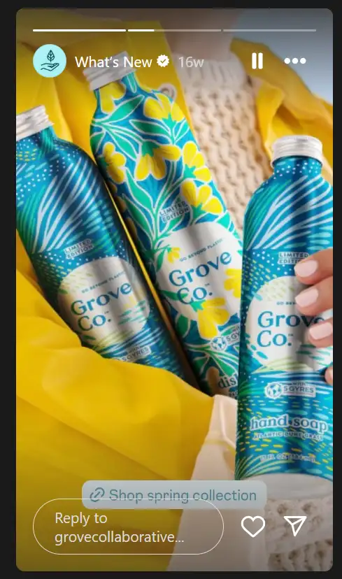 Instagram story from @grovecollaborative about their latest product