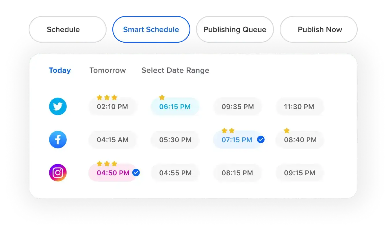 Sprinklr’s social media scheduler provides AI-recommended times to post content. 