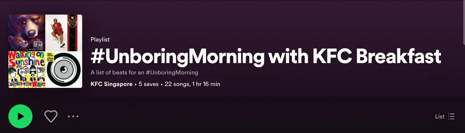 KFC Singapore-s -UnboringMorning Spotify playlist