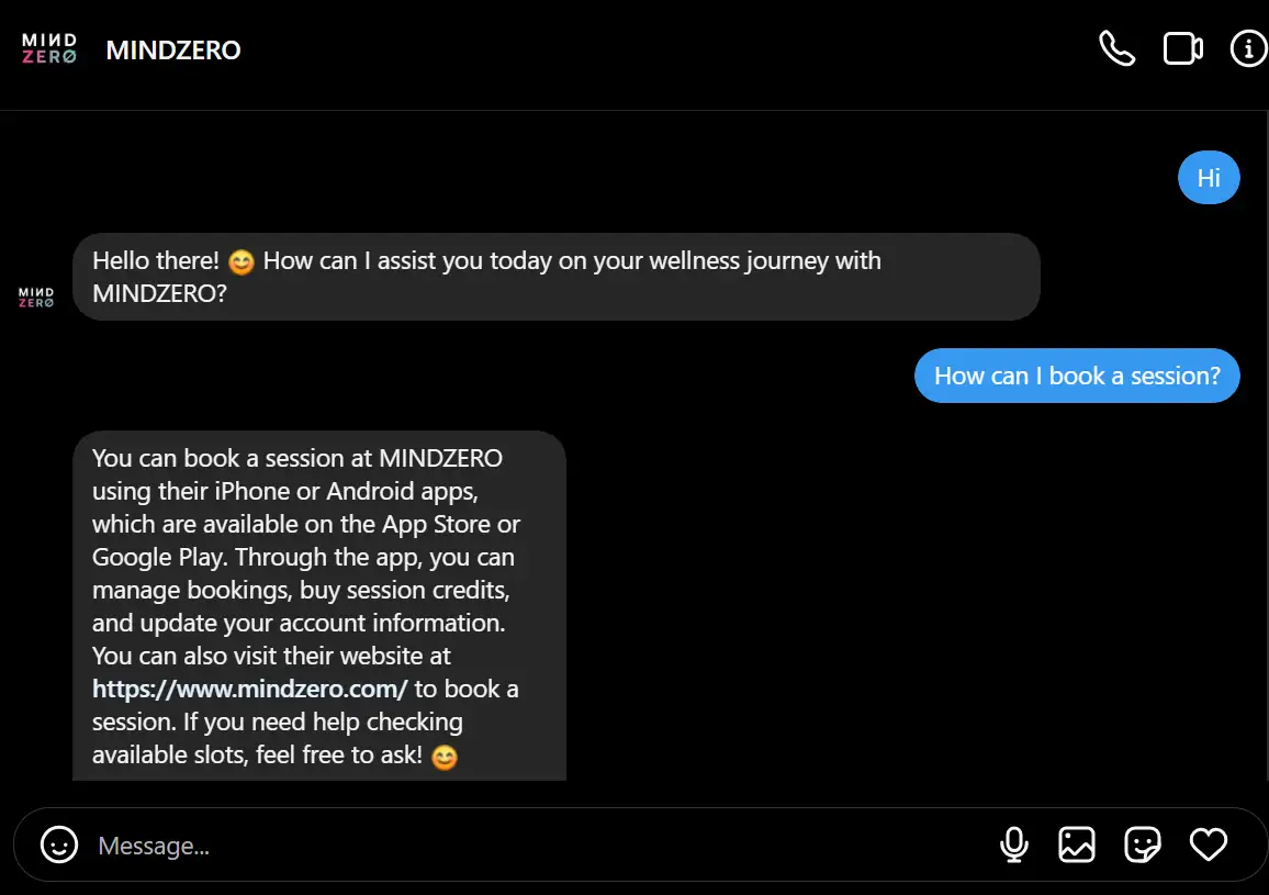 MindZero utilizes an AI chatbot integrated into their Instagram Direct Messages to engage potential clients