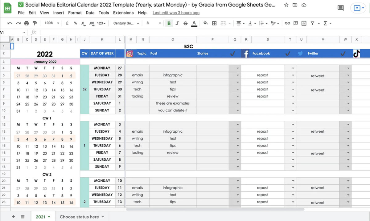 Google Sheets to create and share content calendar