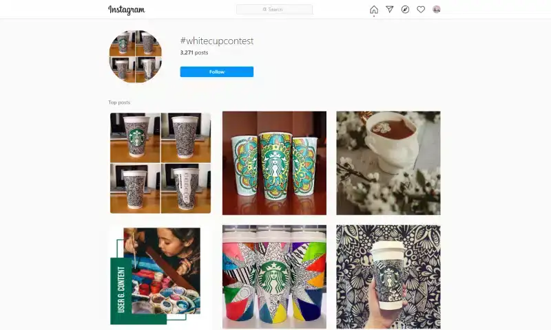 Alt text: Image showing Starbuck’s interactive campaign #WhiteCupContest