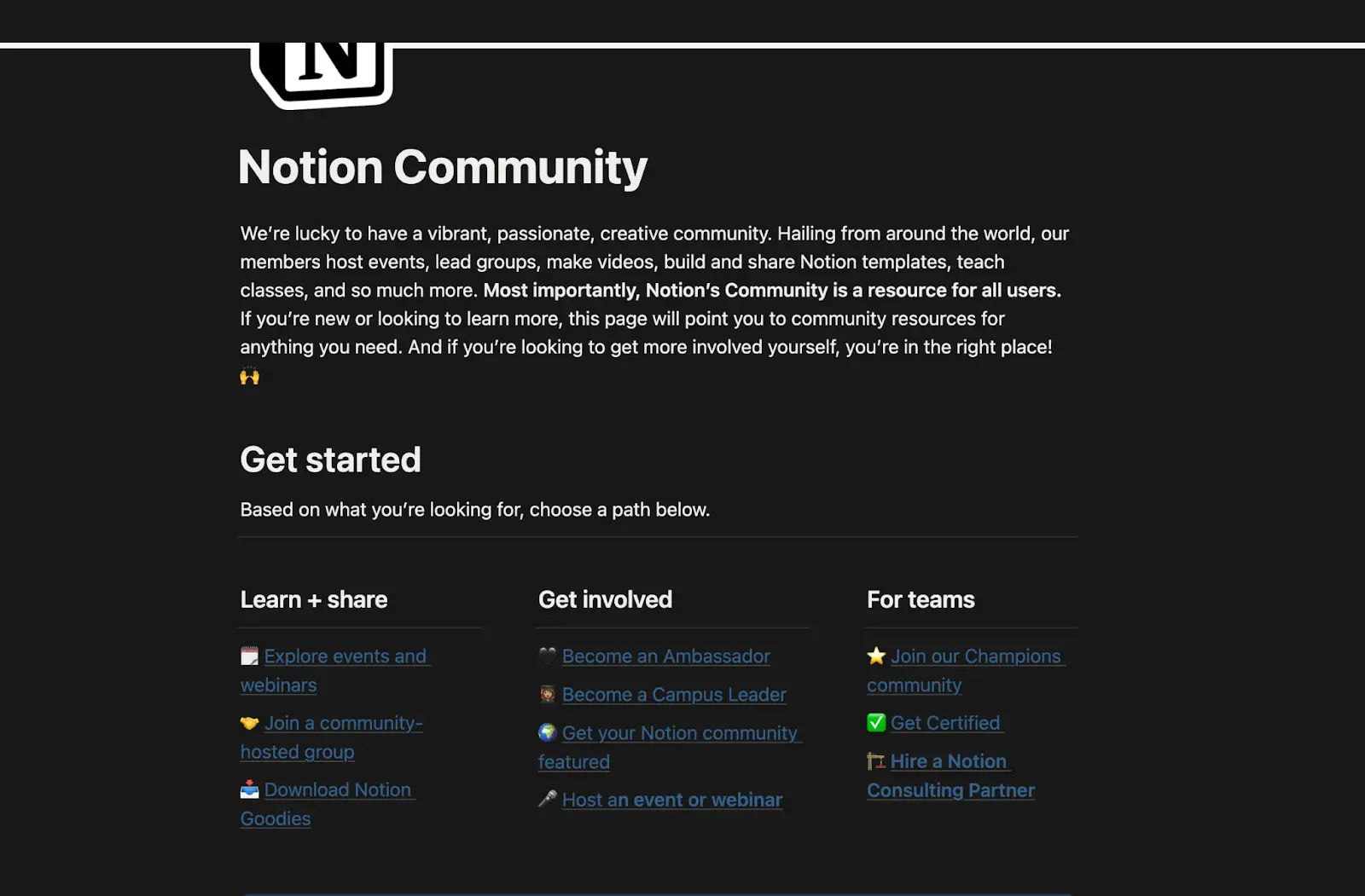 Notion's programs for its community members to become community leaders.  