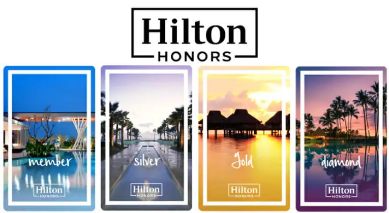 Hilton Honors app showing Diamond member perks and exclusive experiences available for redemption.