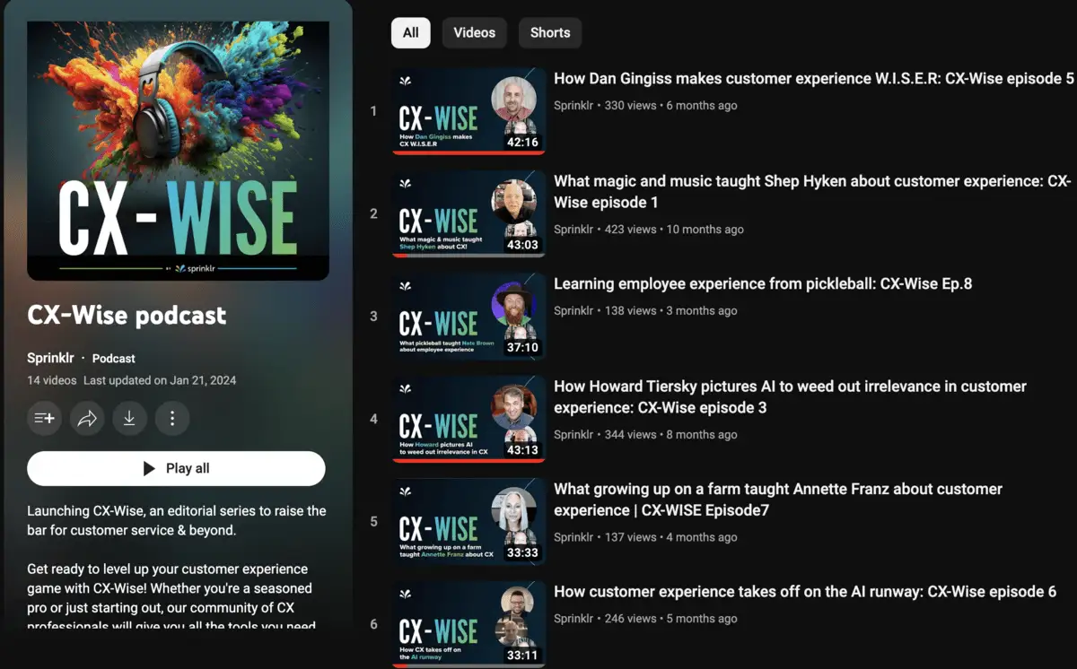 Sprinklr-s podcast space on YouTube