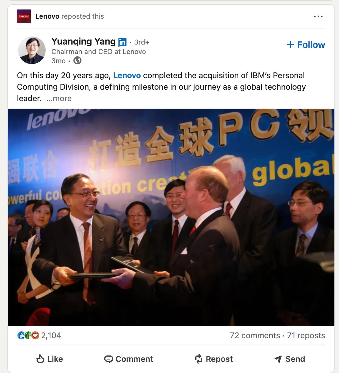 LinkedIn posts made by Lenovo employees sharing their experiences at the company 