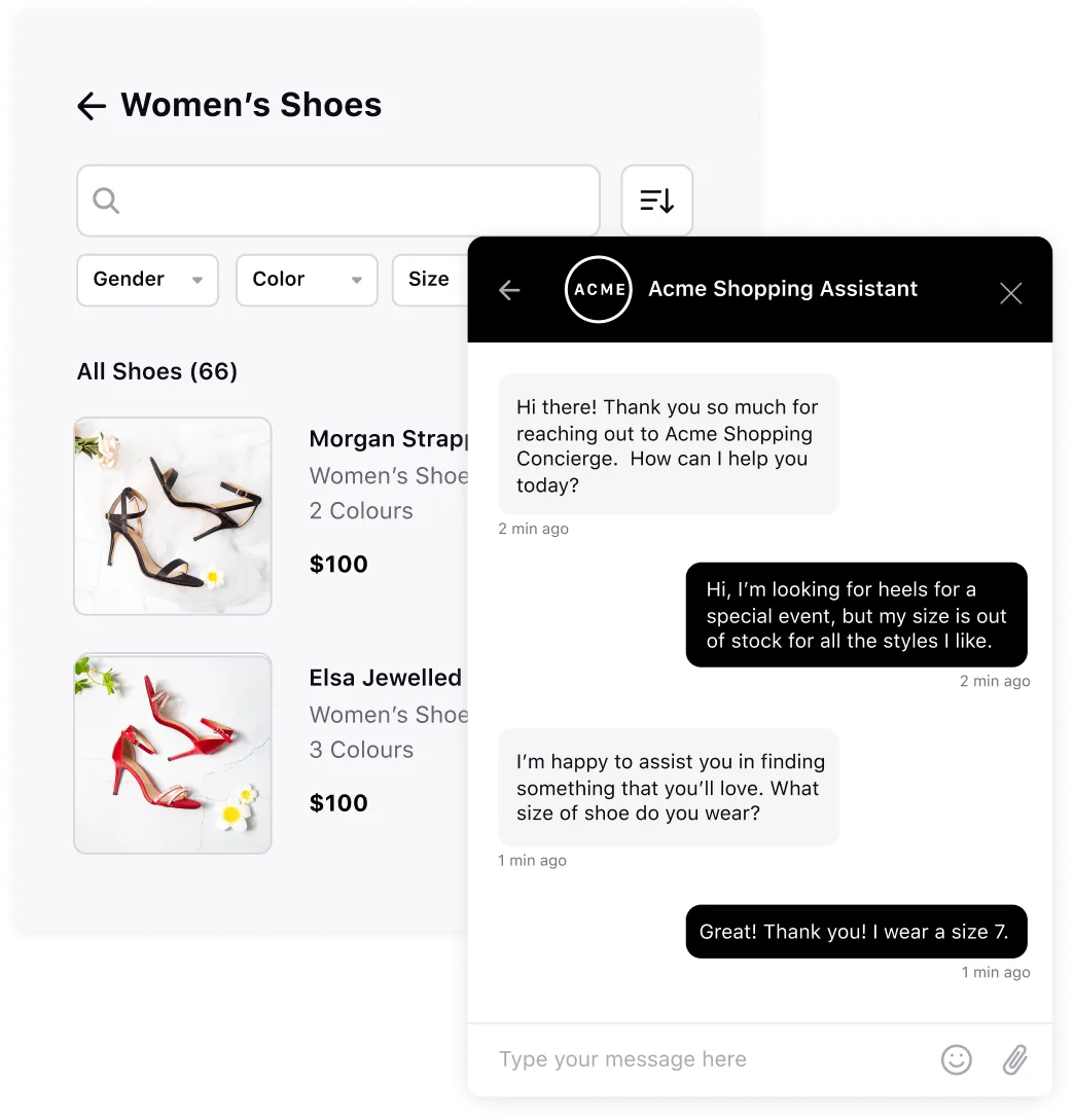 A virtual assistant providing product recommendations to a customer