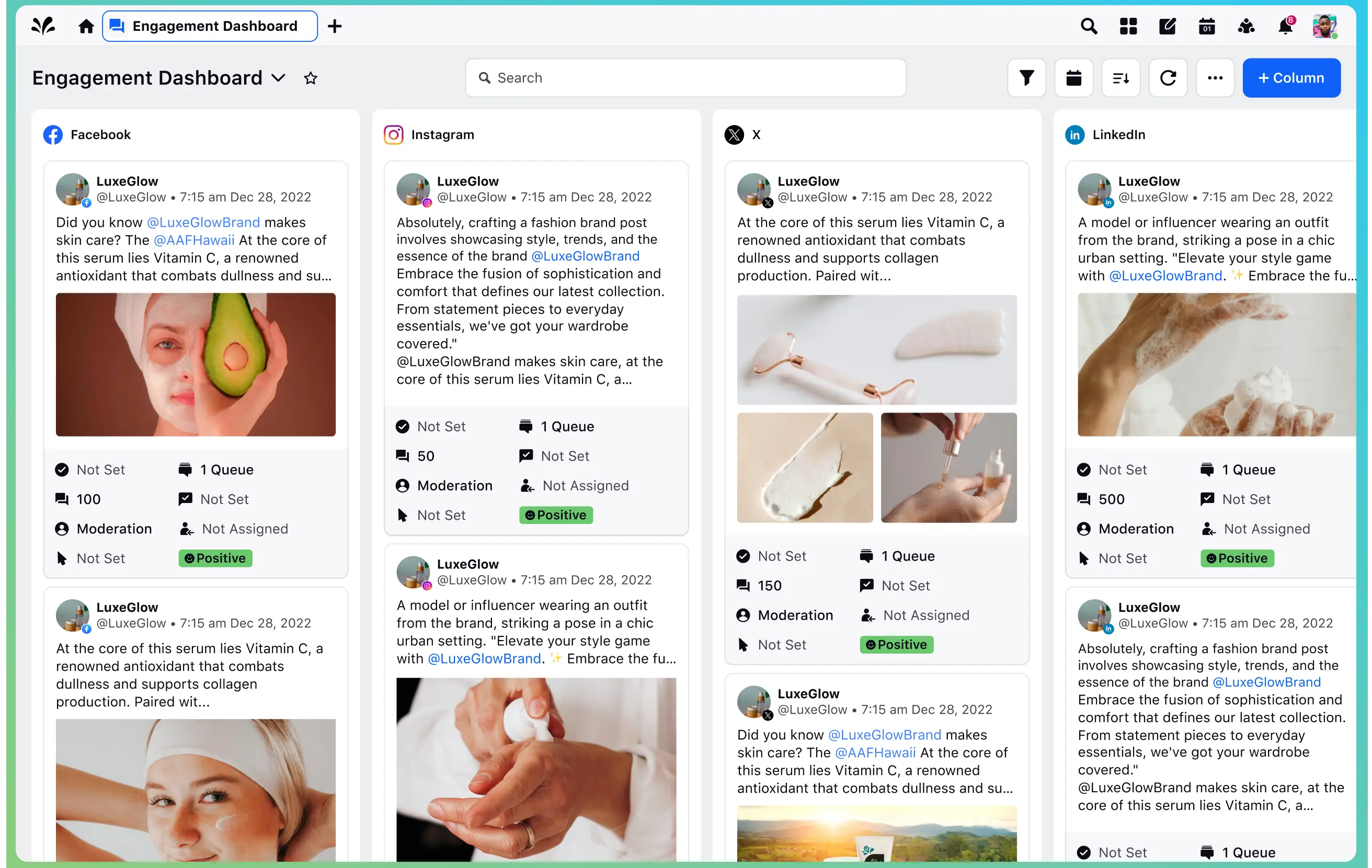 Sprinklr-s Engagement Dashboards consolidate all your social media posts in one centralized location for easier management