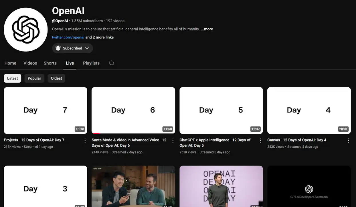 An example of OpenAI using YouTube Live and community posts for ORM of their digital products