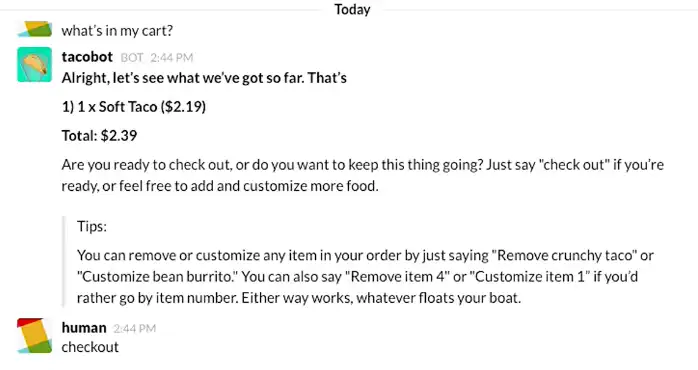 An image showing how Tacobot helps with order placement