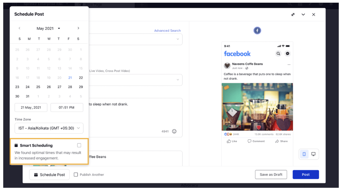 Sprinklr-s Smart Scheduling feature to schedule your social media posts