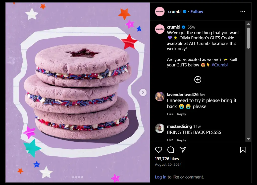 Crumbl's social media marketing strategy.