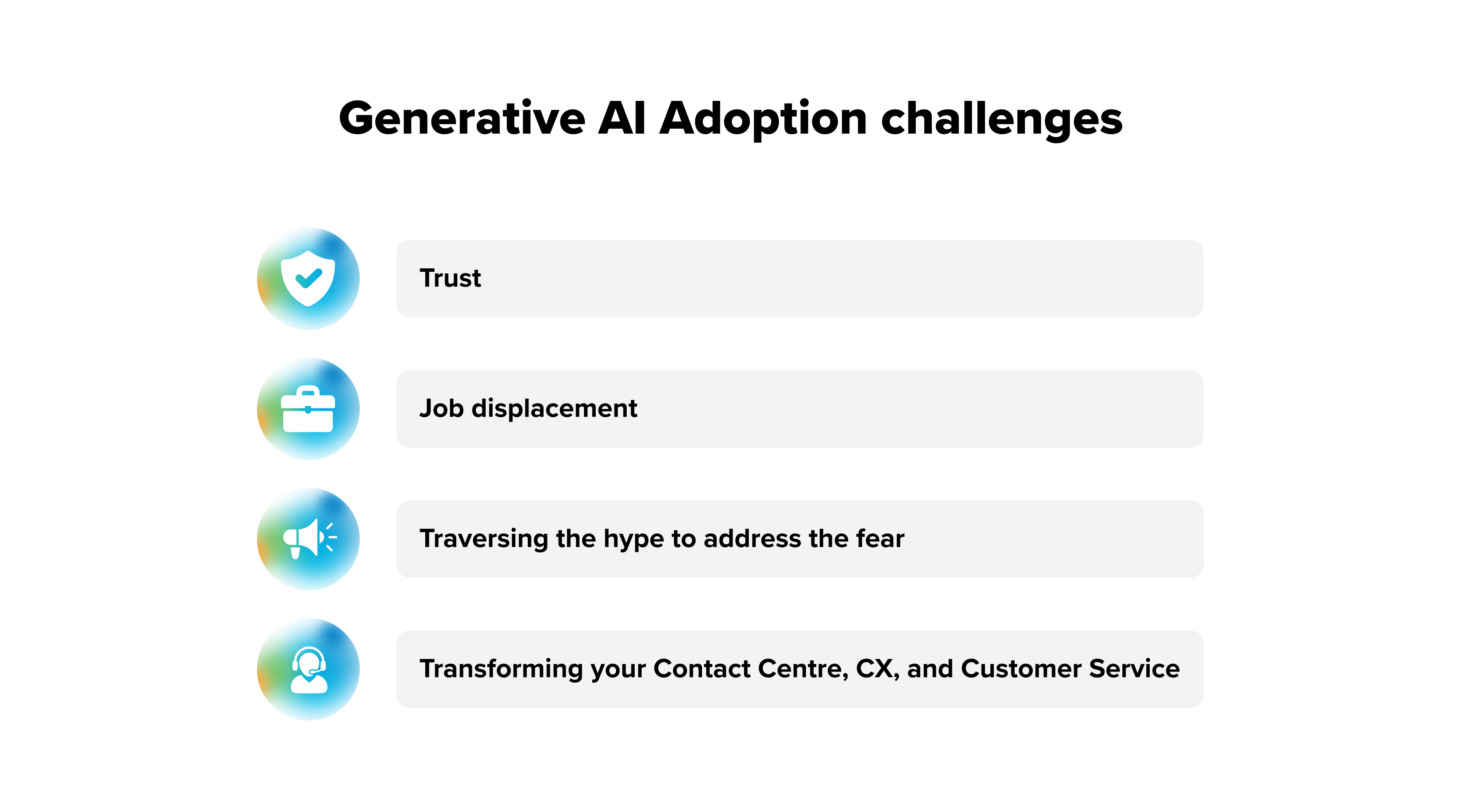 Generative AI contact centre adoption challenges.