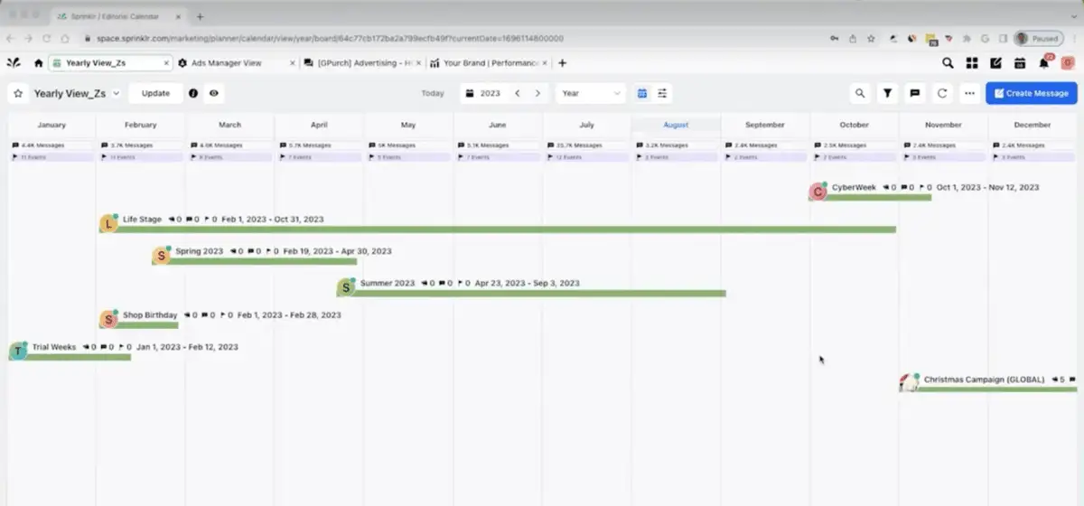 Sprinklr's Unified calendar