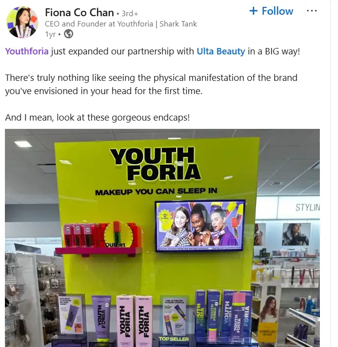A post from Youthforia’s founder, Fiona Co Chan, on LinkedIn.