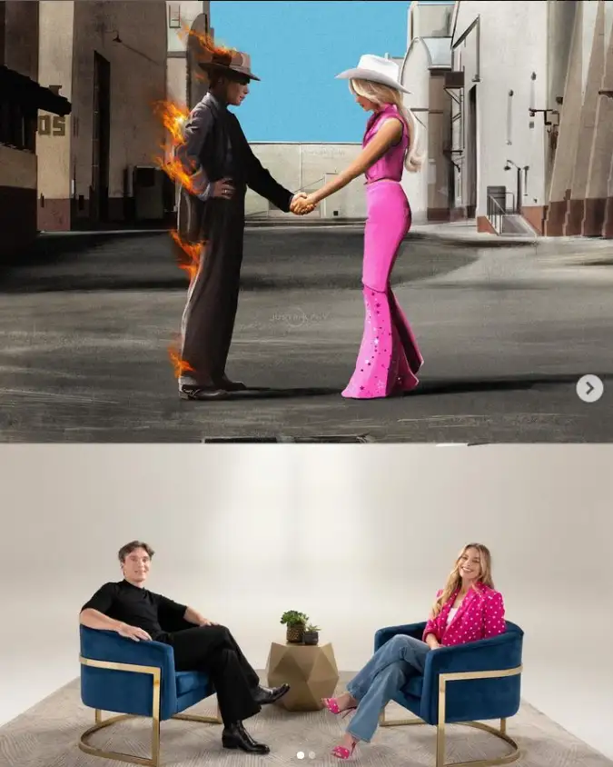 Lead actors of Oppenheimer and Barbie promoting the Barbenheimer phenomenon