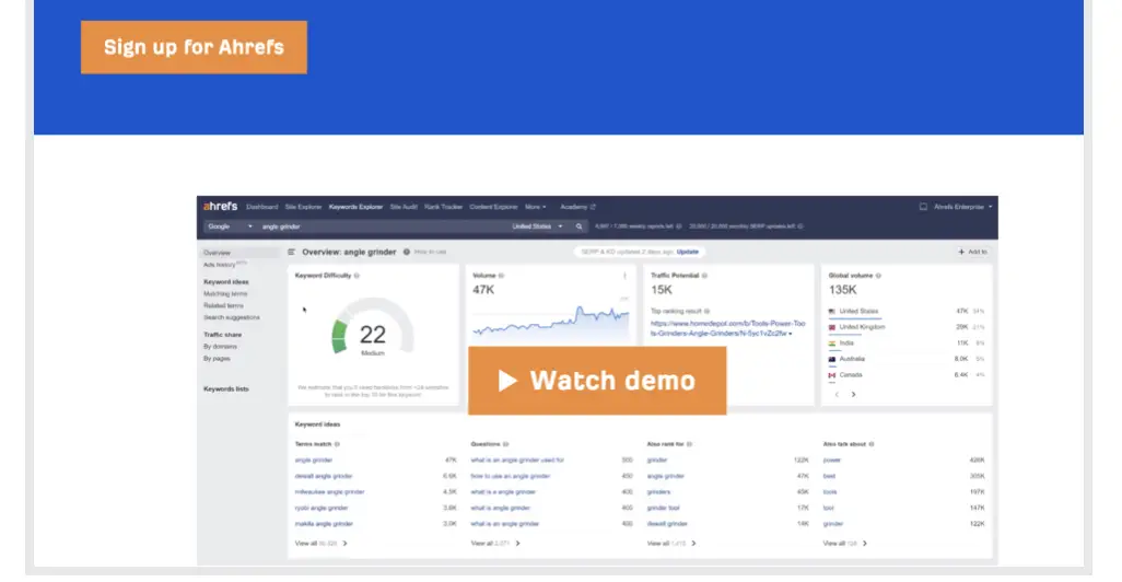 Home page of Ahrefs