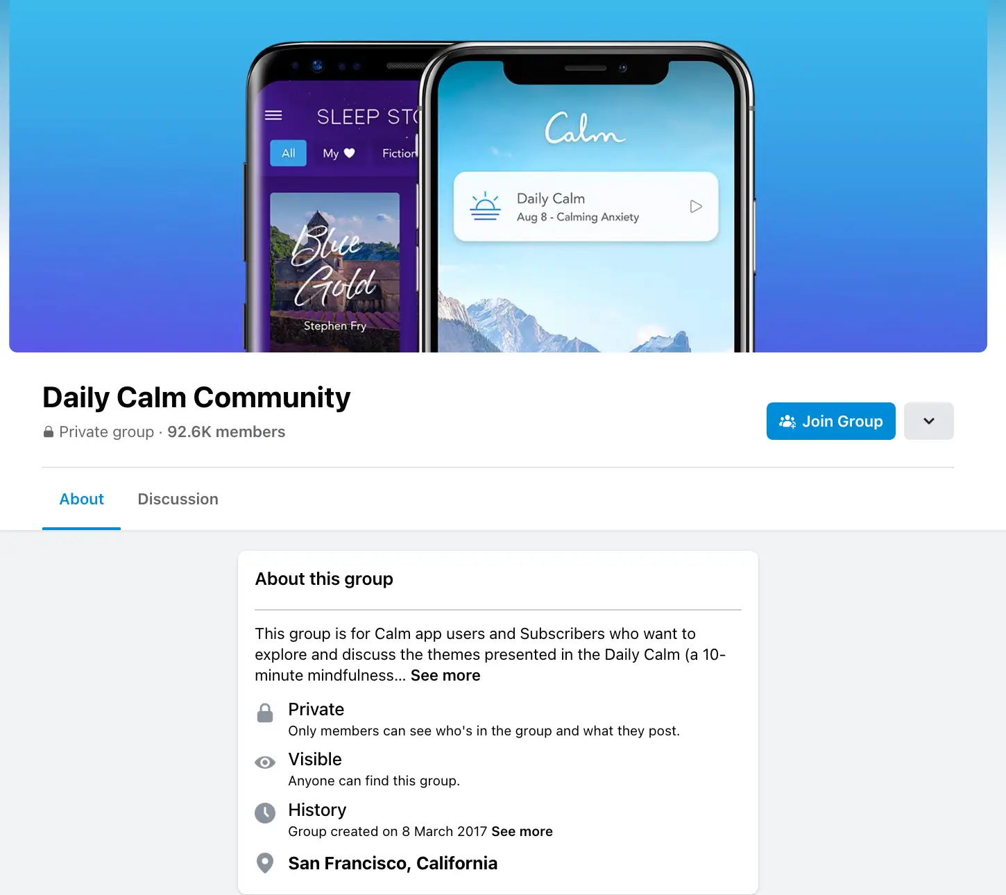 The Daily Calm Community group on Facebook 