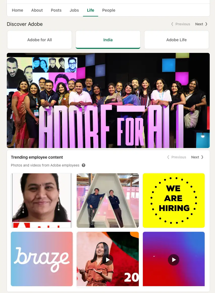Adobe's LinkedIn page