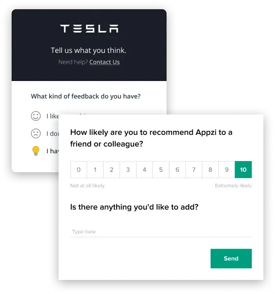 Appzi-s website feedback widget collects customer feedback with a scorecard
